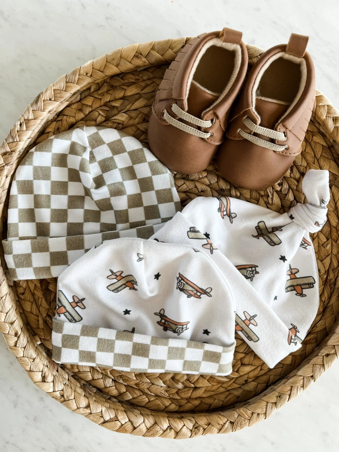 Boho + Babe - Bamboo Baby Hat - Vintage Airplanes - Adventure-Ready Comfort