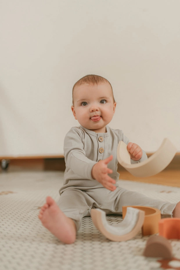 Boho + Babe - Organic Cotton Button Baby Romper - Classic Charm (White)