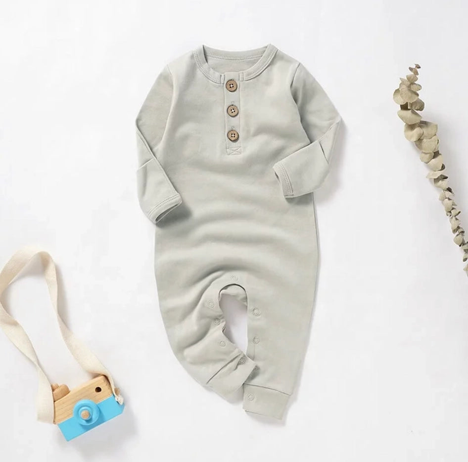Boho + Babe - Organic Cotton Button Baby Romper - Classic Charm (White)