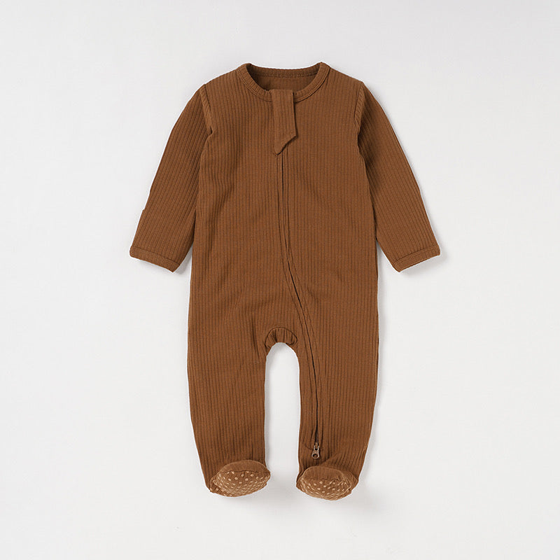 Boho + Babe - Organic Cotton Ribbed Baby Footies - Cozy Head-to-Toe Comfort (Rust)