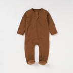 Boho + Babe - Organic Cotton Ribbed Baby Footies - Cozy Head-to-Toe Comfort (Rust)