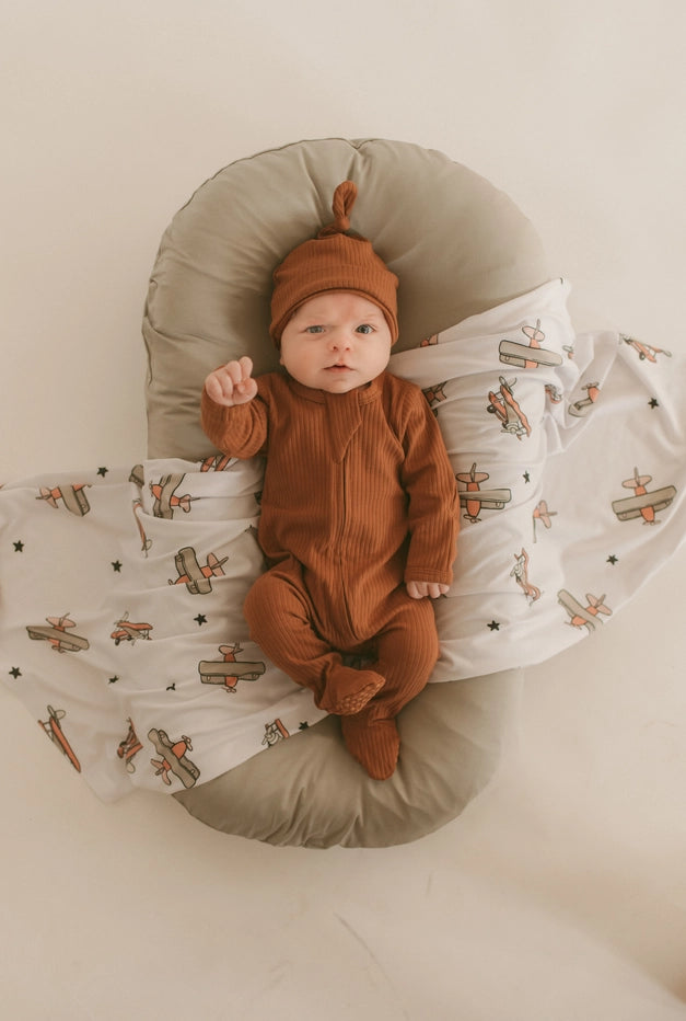 Boho + Babe - Organic Cotton Ribbed Baby Footies - Cozy Head-to-Toe Comfort (Rust)