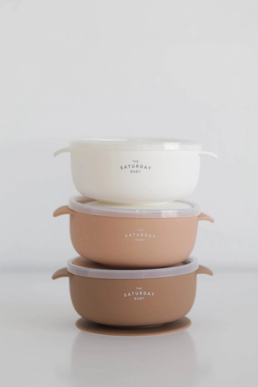 The Saturday Baby - Suction Bowl With Lid - Stay-Put Design (Coral colour)
