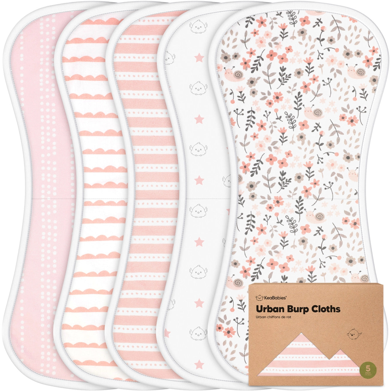 KeaBabies - 5-Pack Urban Burp Cloths - Absorbent Coverage (Nordic Print)