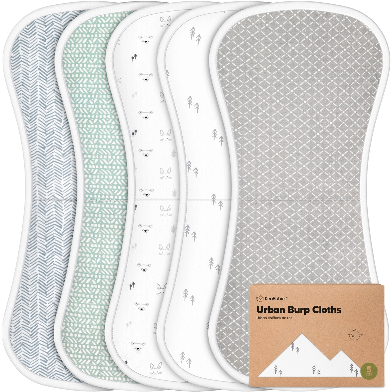 KeaBabies - 5-Pack Urban Burp Cloths - Absorbent Coverage (Nordic Print)