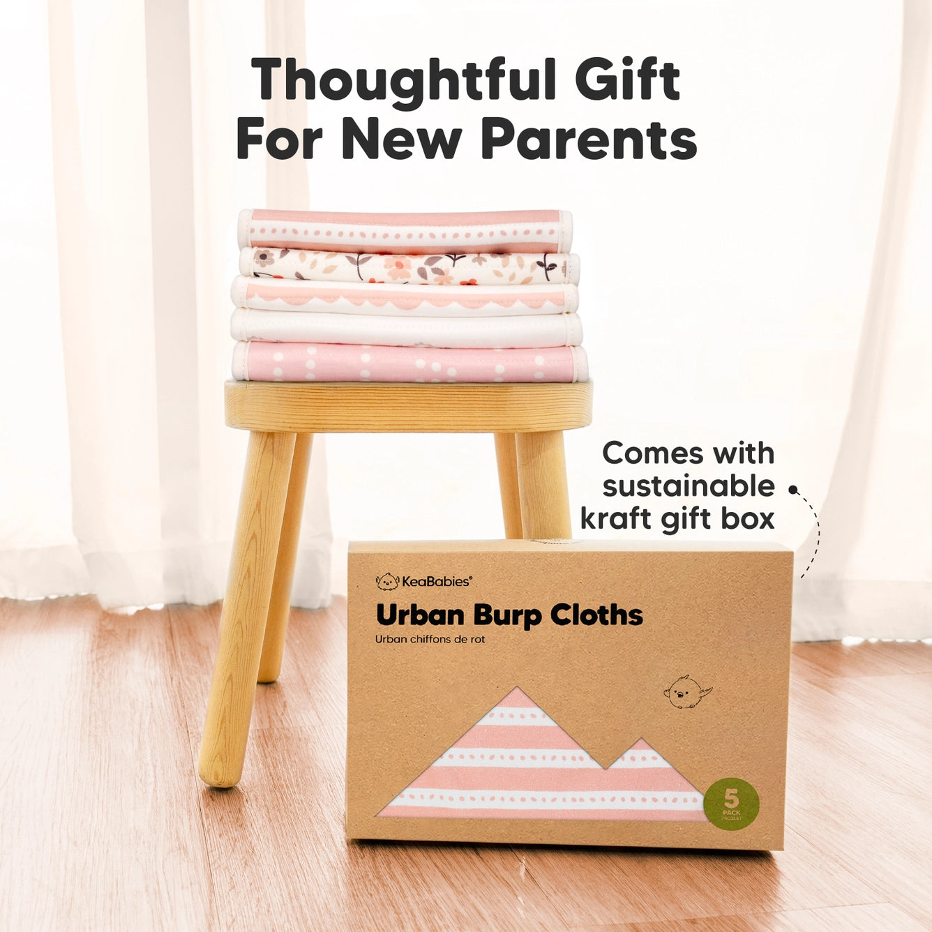 KeaBabies - 5-Pack Urban Burp Cloths - Absorbent Coverage (Sweet Charm)