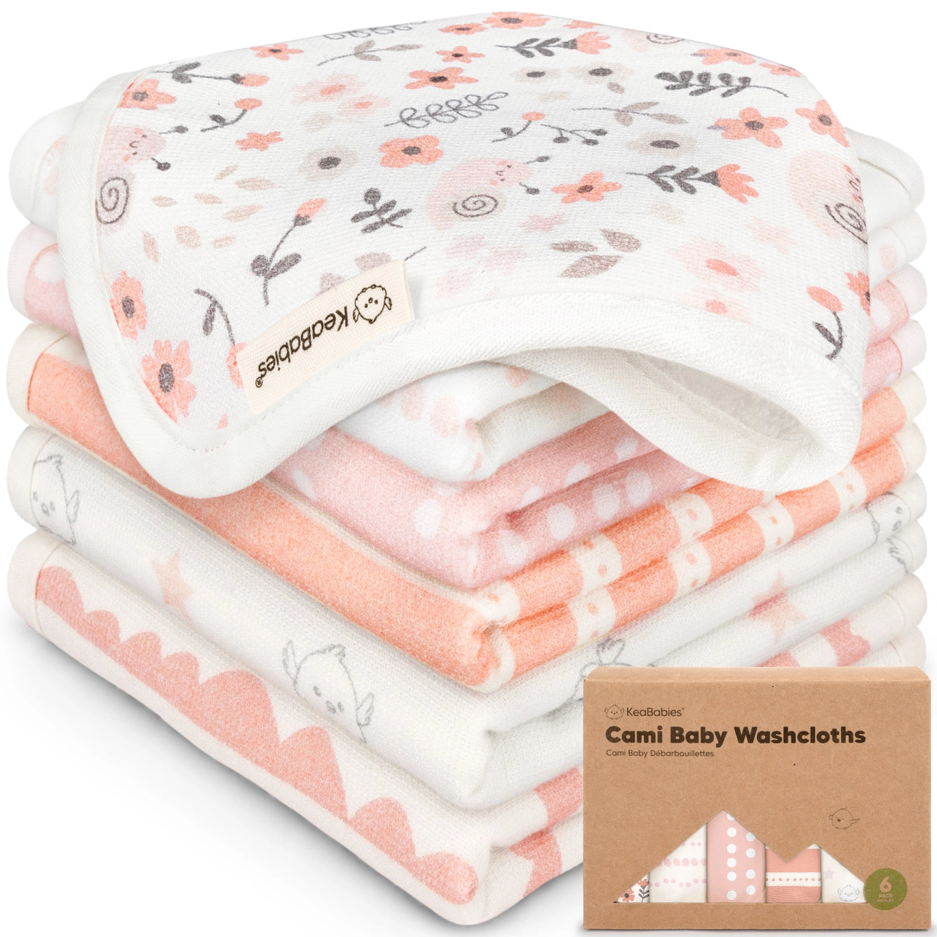 KeaBabies - 6-Pack Organic Cami Washcloths - Gentle Care