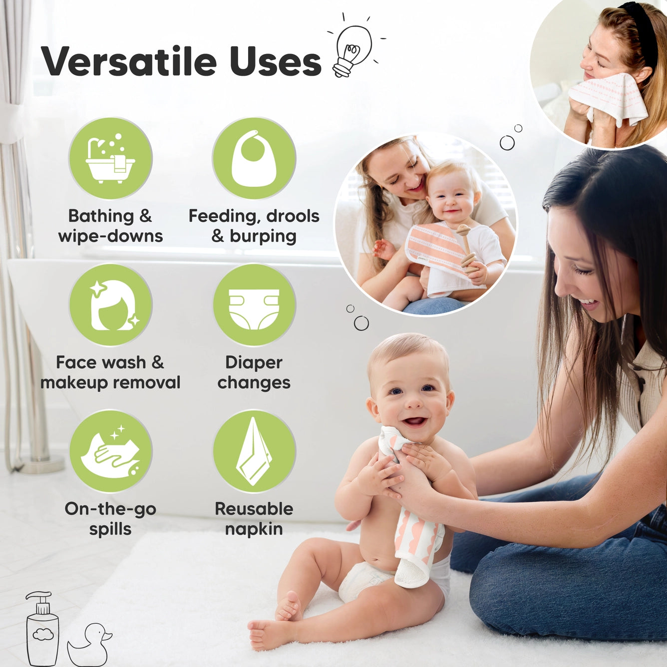 KeaBabies - 6-Pack Organic Cami Washcloths - Gentle Care